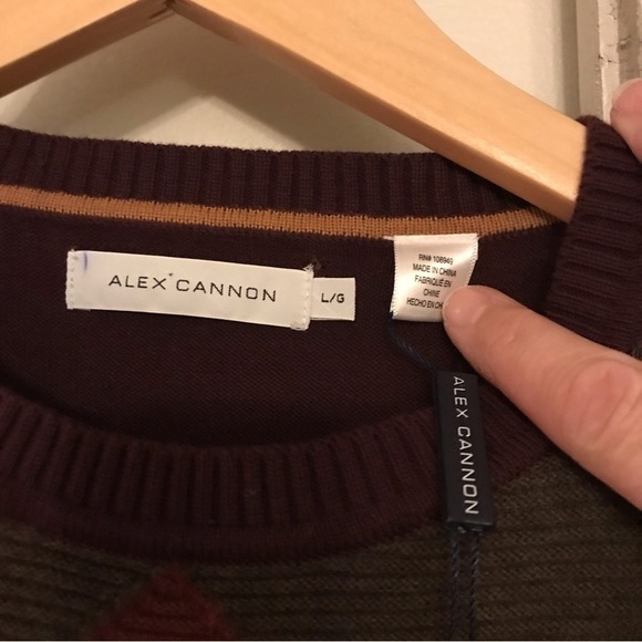 Alex Cannon Argyle Patterned Cotton Pull Over Sweater. Size L. New With Tags. - Picture 4 of 6